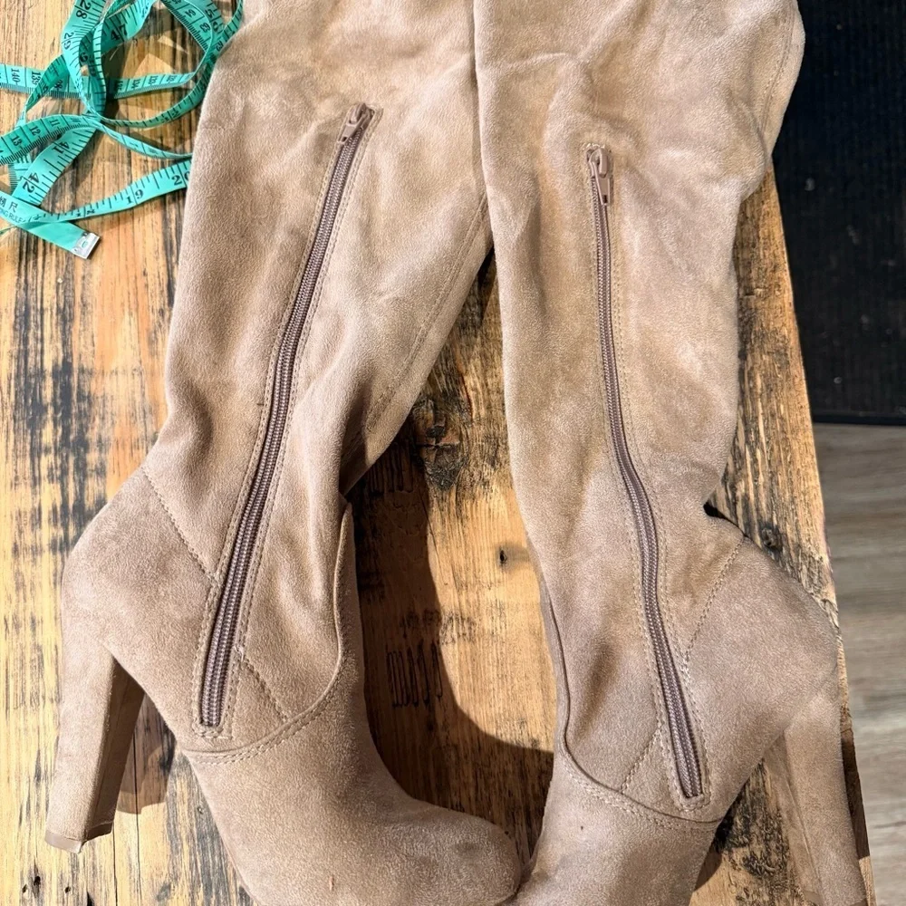 Charlotte Russe Beige Suede Over The Knee Heeled Boots